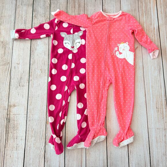 Set of 2 - Girls 3T - Carter's - Fleece Footed Pajamas - Picture 1 of 5